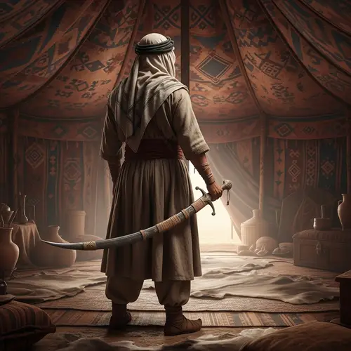 Pre-Islamic Era Sword-Wielding Middle-Eastern Man in Tent