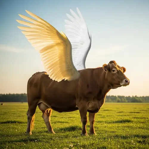 Majestic Winged Cow in Verdant Meadow - Nature's Artistry