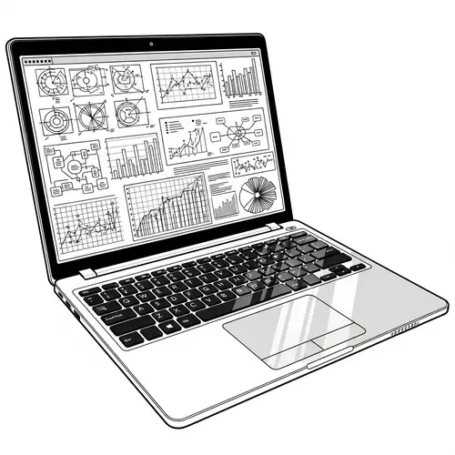 Modern Black and White Line Art of Laptop Computer