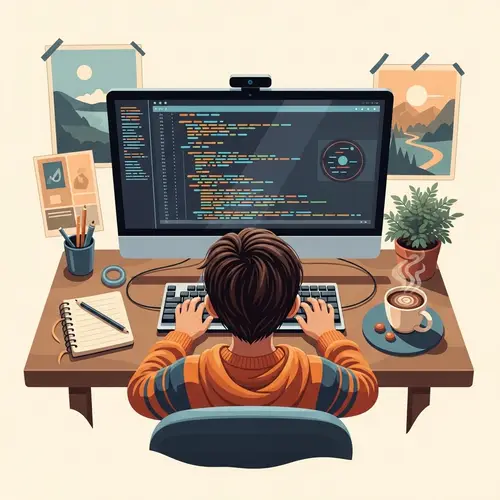 Child Coding Illustration - Realistic Computer Code Scene
