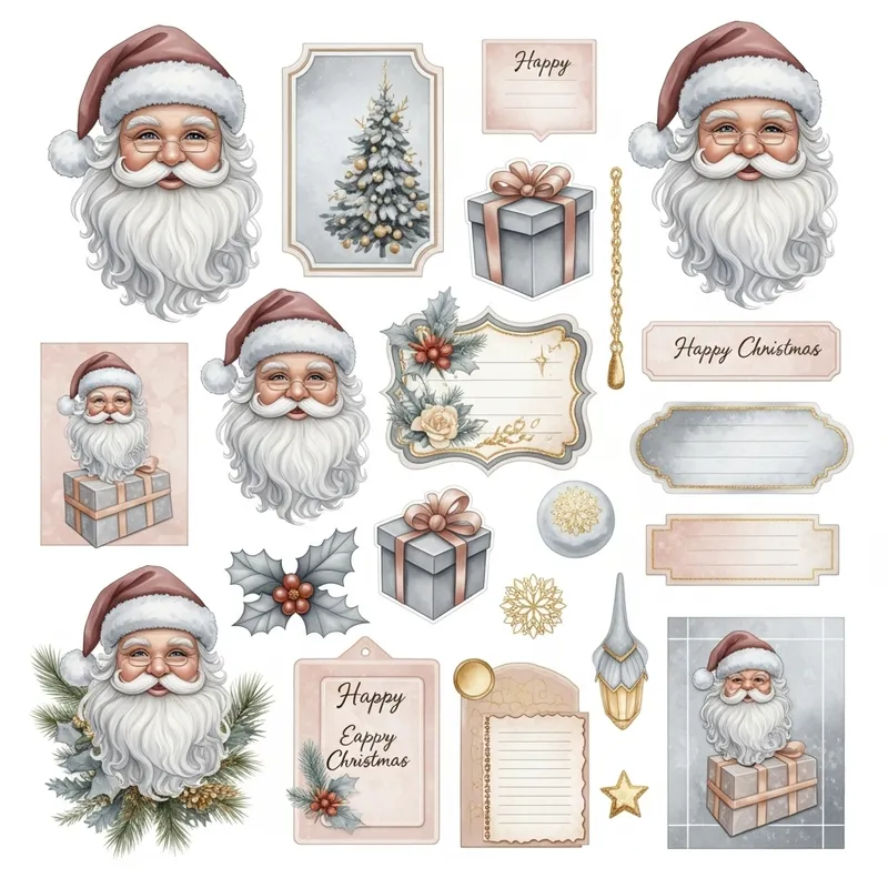 Christmas High Details Vector Set - Santa Claus, Pastel Colors, Gold, Warm