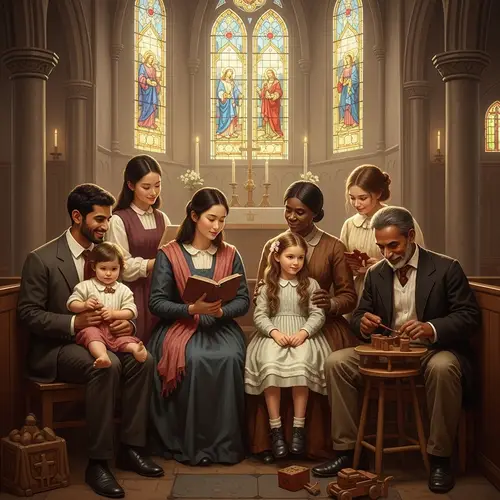 Vintage Family Unity in Historic Church Setting