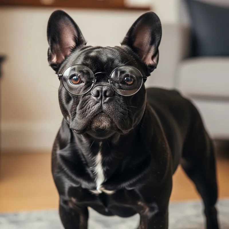 Black Bulldog with Glasses - Cute Pet - Unique Image