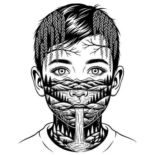 Stunning Black and White Stencil Art: Boy's Face Transforms into Nature Scene
