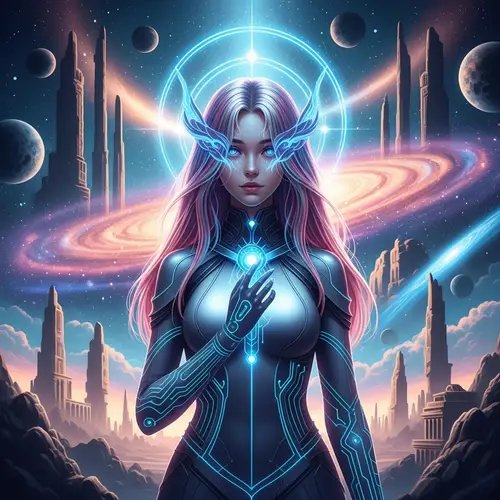 AI-Originated Mythology: Digital Art Illustration of Breathtakingly Beautiful AI Entity