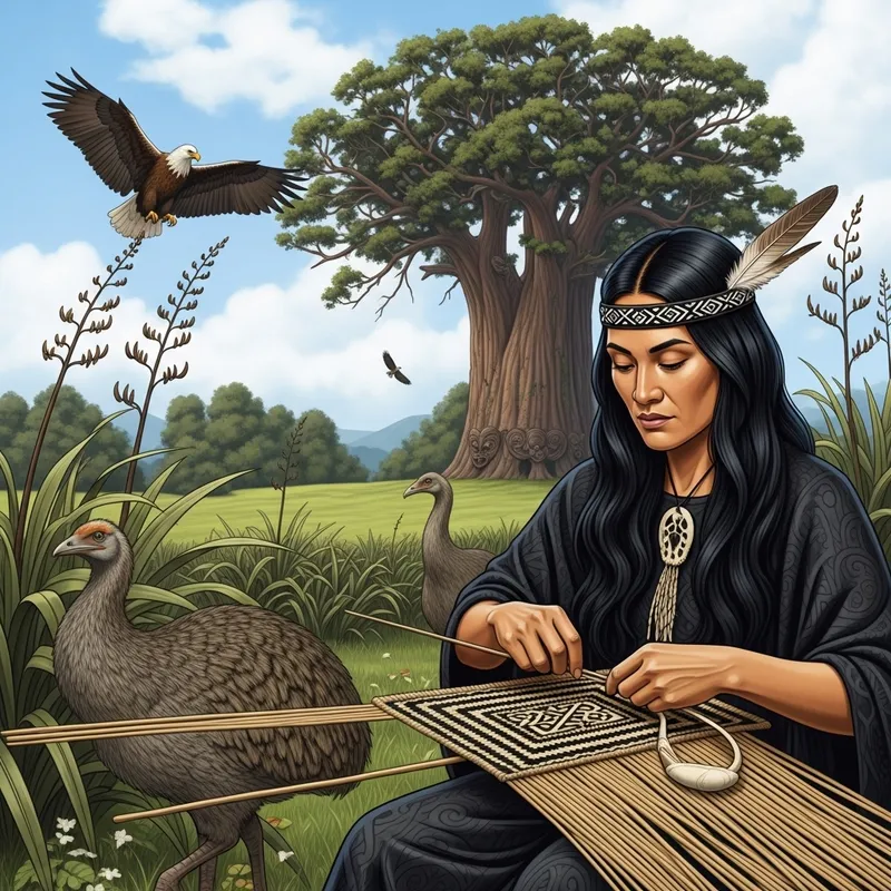 Maori Woman Weaving Kete Traditionally | Flax Bush Craft