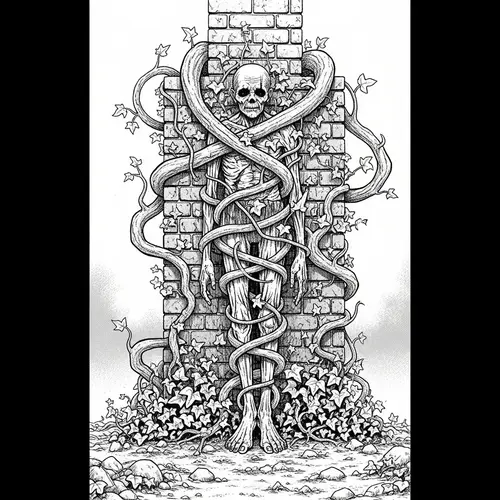 Horror Manga Illustration of Appalachian Foothills and Brick Wall