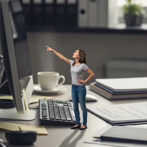 Miniature Woman on Office Desk | Curious and Fascinated