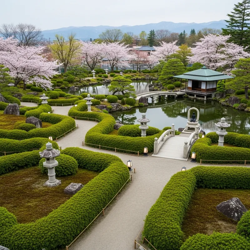Serene Japanese Garden in Aomori: Walking Paths, Tea House