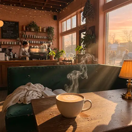 Cozy Coffee Shop Interior at Golden Hour