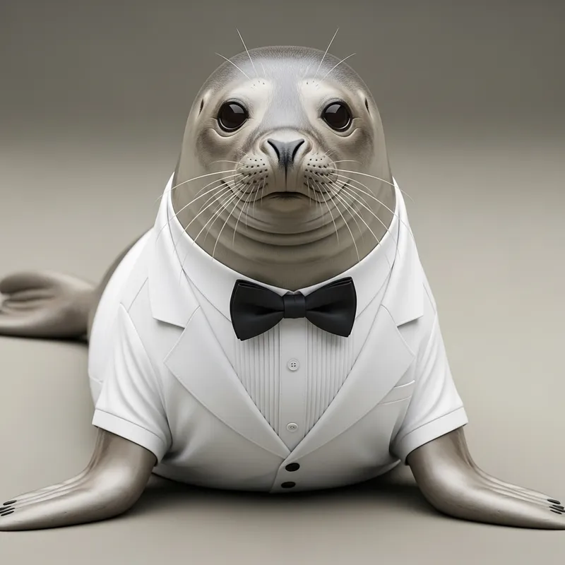 Elegant Seal in White Tuxedo | Stunning Portrait