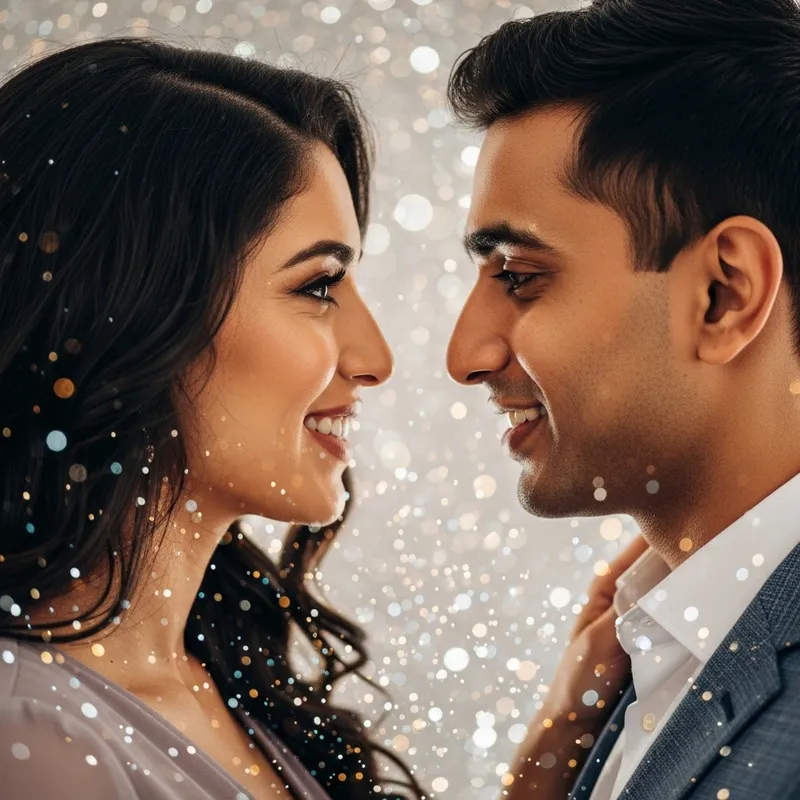 Romantic Multicultural Couple Gazing in Glittery Setting | Love & Magic
