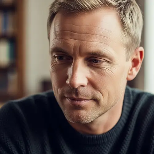 Thoughtful Mid-Aged Man with Short Blonde Hair