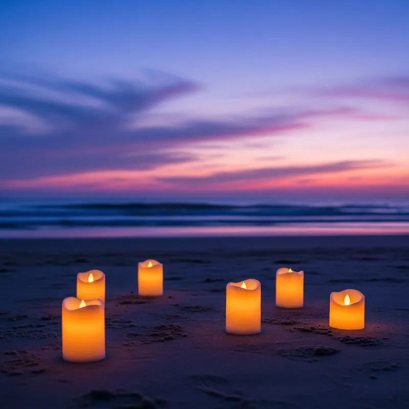 Serenity by the Sea: LED Candles on Beachside