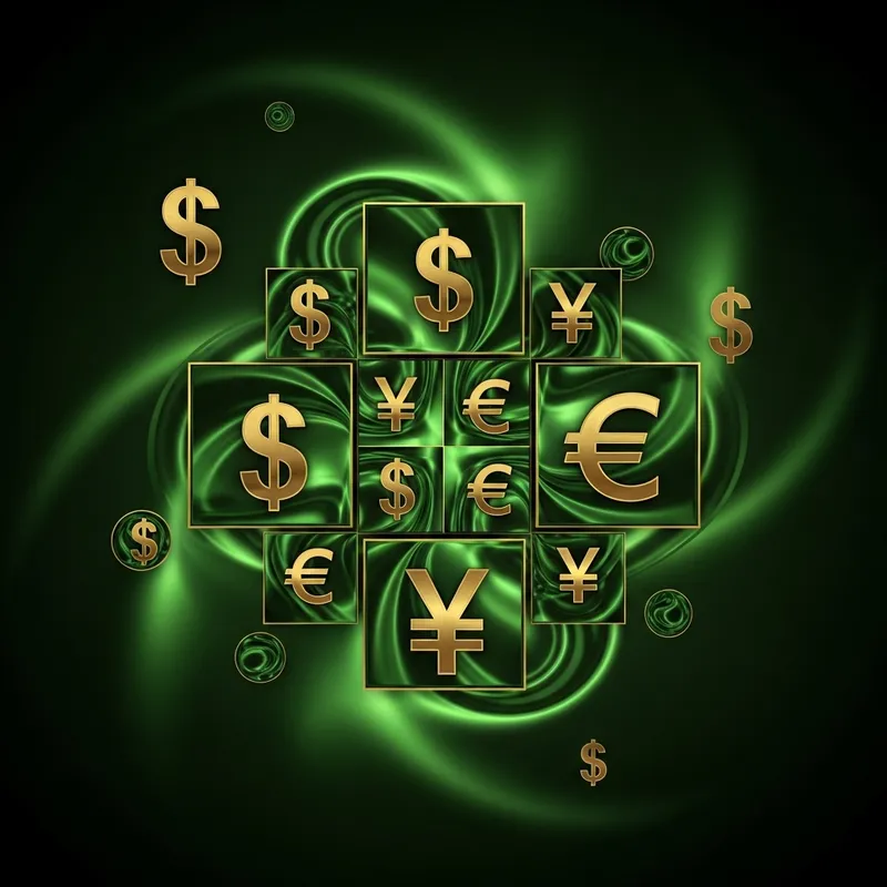 Money in abstract digital art: Greens & Gold Economy concept