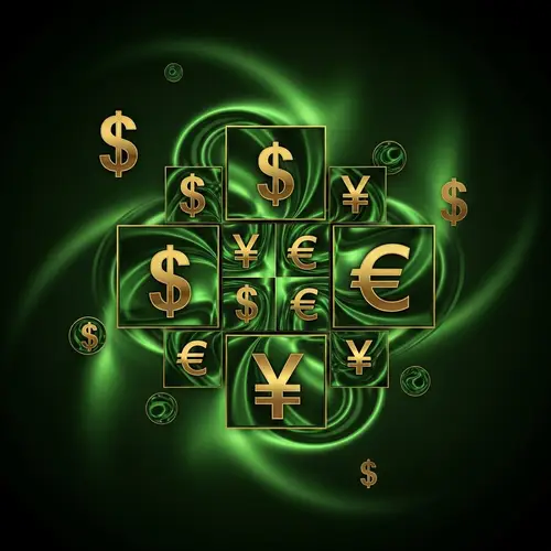 Abstract Digital Art: Money Essence in Greens & Gold | Economy Concept