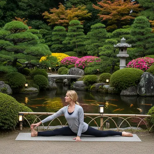 Russian Lady in Splits: Yoga in a Japanese Garden