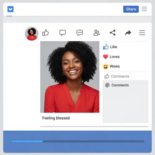 Smiling Black Woman in Red Blouse - Feeling Blessed | Social Media Post