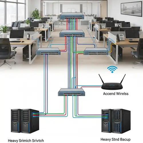 Office Network Structure Diagram: 10 PCs & Servers