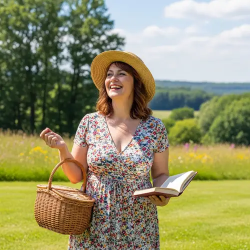 Cheerful Overweight Woman Enjoying Day in Countryside | Outdoor Leisure