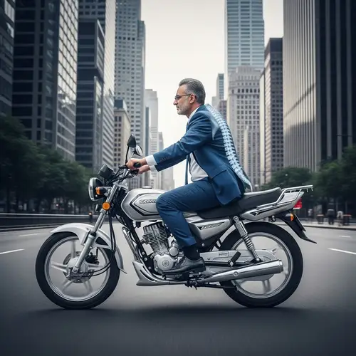 Middle-Aged Indian Man Riding 125 Bike in Urban Landscape
