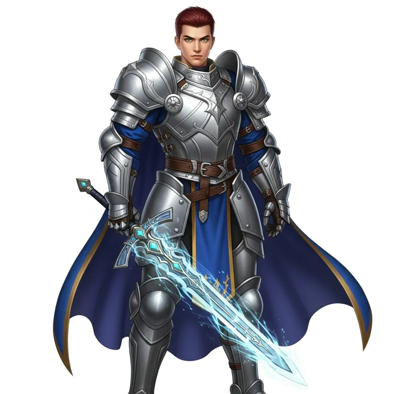 Asian Male in Silver Armor as Saber Warrior