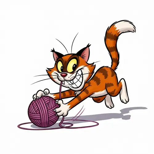 Mischievous Cat Playing with Yarn | Chuck Jones Style Cartoon