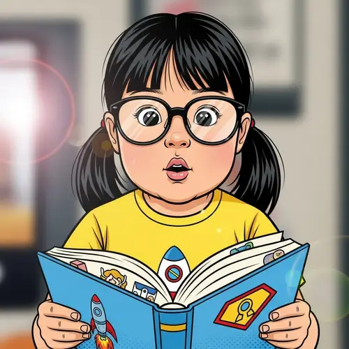Adorable 5-Year-Old Girl with Glasses & Book