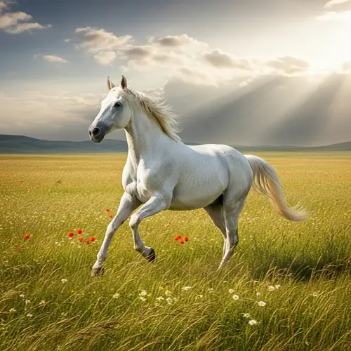 Best White Thoroughbred Horse Running in Vast Meadow | Concept of Freedom
