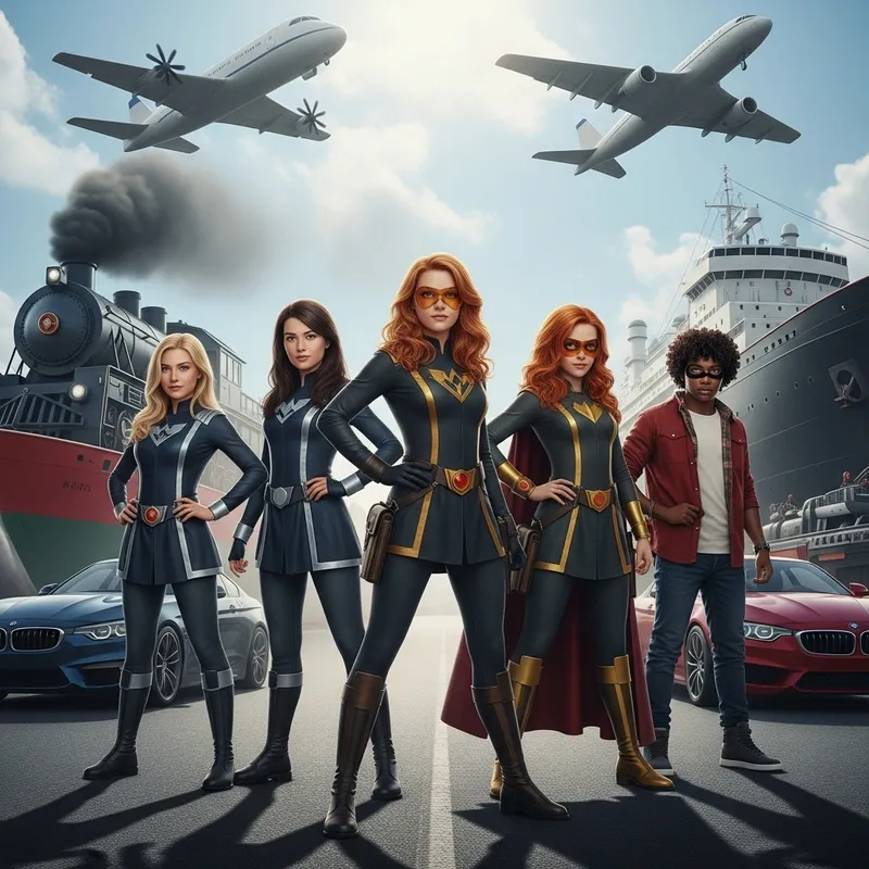 Modern Superhero Group with Diverse Abilities Modern Superhero Group with Diverse Abilities