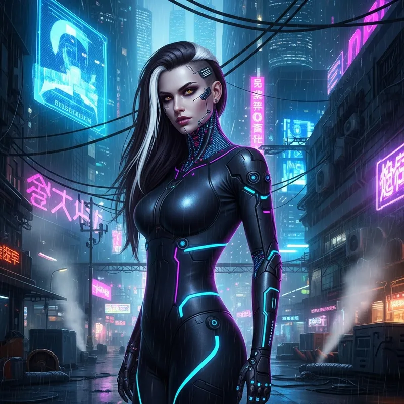 Pale Skinned Goth Woman in Cyberpunk Style | Striking Beauty Pale Skinned Goth Woman in Cyberpunk Style | Striking Beauty