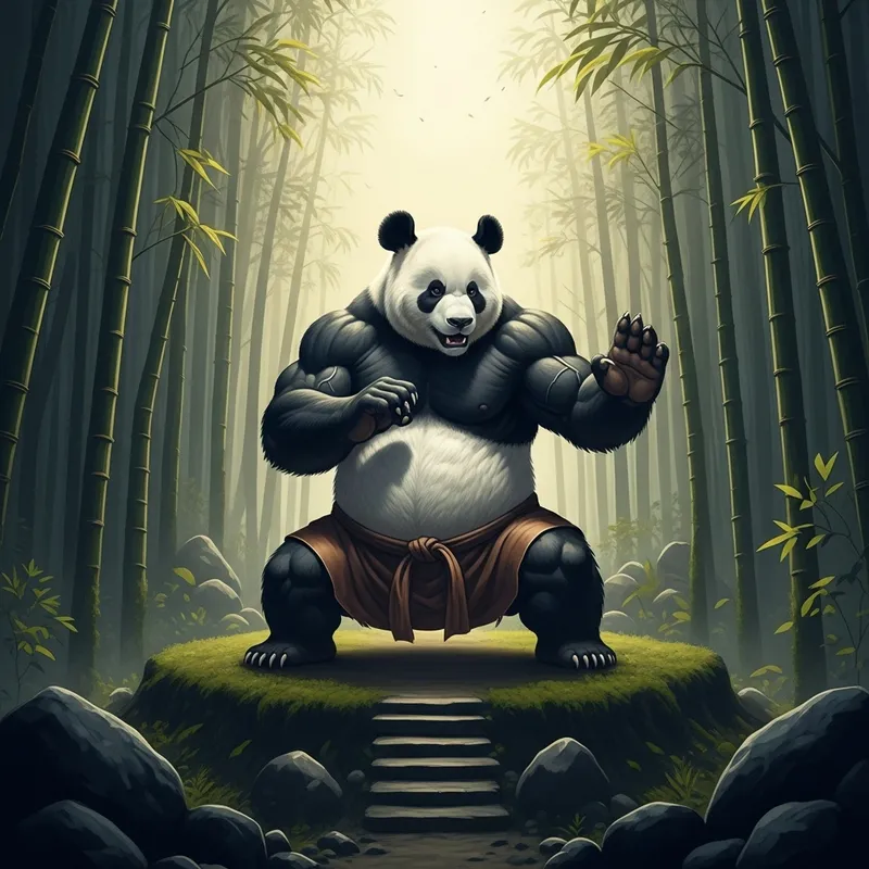 Muscular Kungfu Panda Mastering Martial Arts