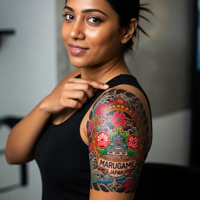 Marugame Tattoo Emblem on South Asian Woman