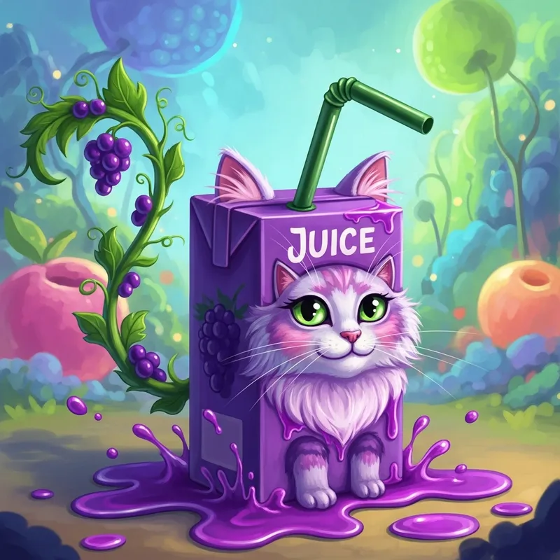 Fantastical Fusion: Cat & Grape Juice Artwork