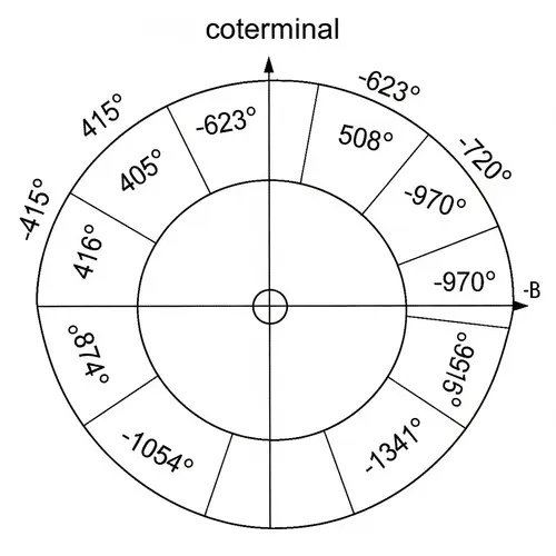 Coterminal Angles Visualization: Degrees 415, -623, 508, -720, 816, -970, 1054, -1341