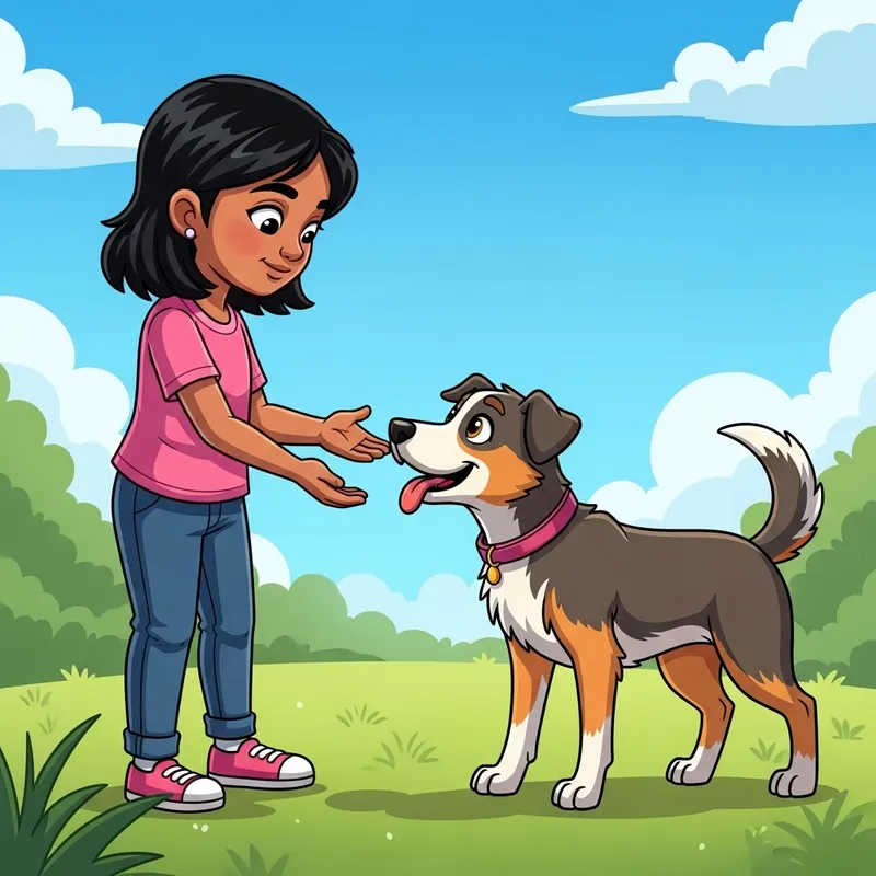 How to Approach a Friendly Dog in Cartoon Style