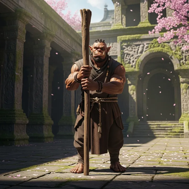 Light Brown Orc Monk with Staff - Orco Monje