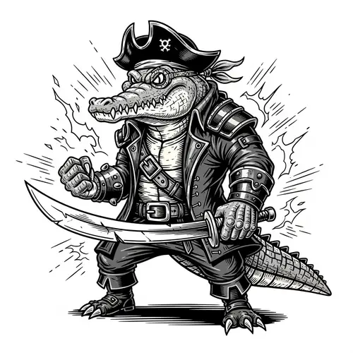 Serious Cartoon Pirate Crocodile Vector Art Design