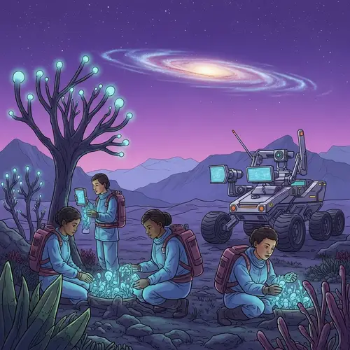 Diverse Scientists Collecting Samples from Bio-luminescent Plants