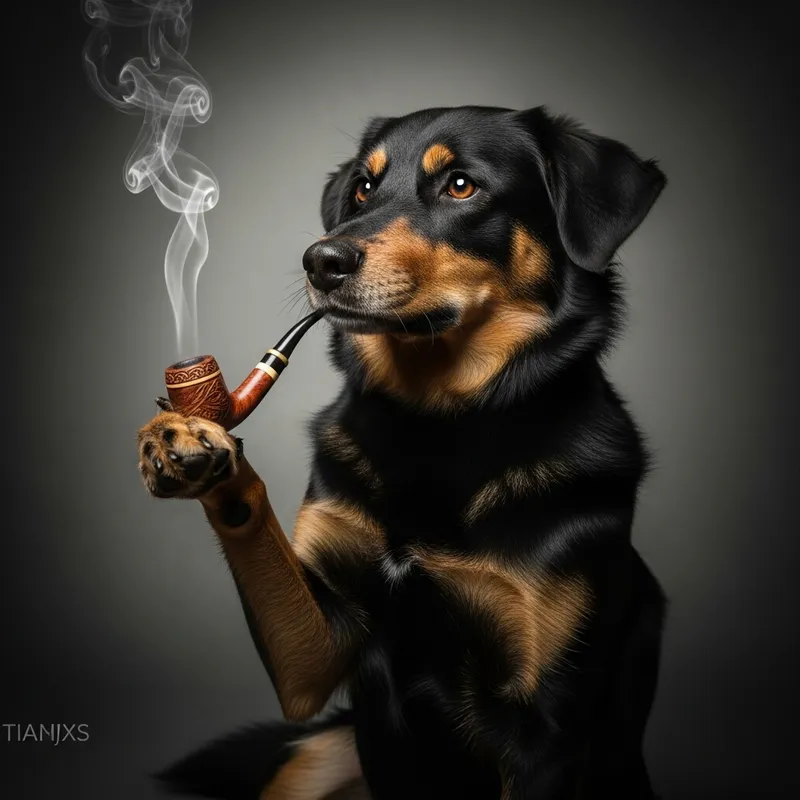 Smoking Black Dog with a Pipe | Expressive and Unique Image Smoking Black Dog with a Pipe | Expressive and Unique Image