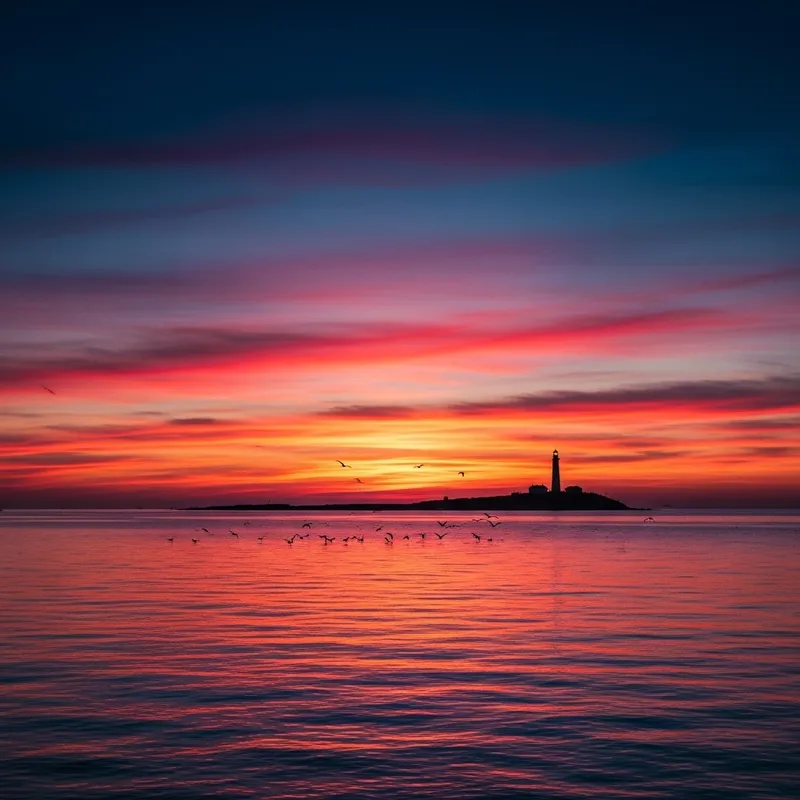 Best Picture: Breathtaking Sunset Over Serene Ocean & Lighthouse