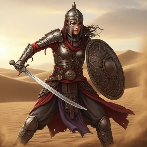 Ancient Arabic Female Warrior in Rustic Bronze Armor | Desert Battle