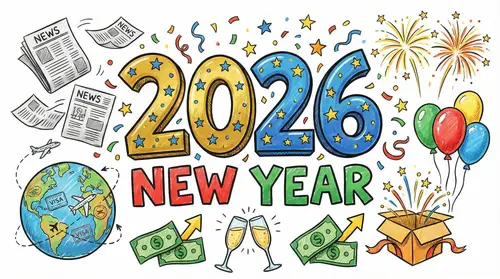 Celebrate 2026 New Year with Colorful Doodles