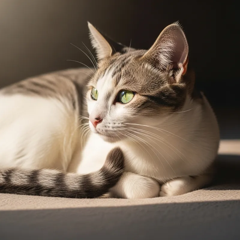 Gato with Beautiful Green Eyes Basking in Sunlight