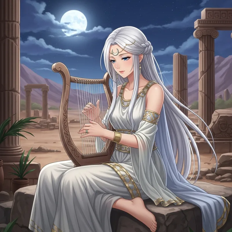 Serenade of the White-Haired Harpist in Ancient Ruins