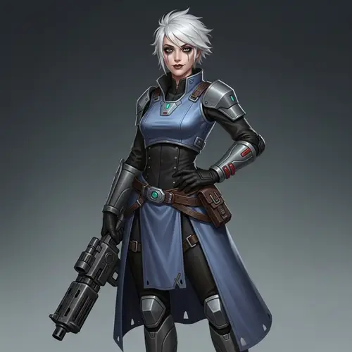 Sci-Fi Traveller RPG Character: White-Haired Marine Combat Engineer