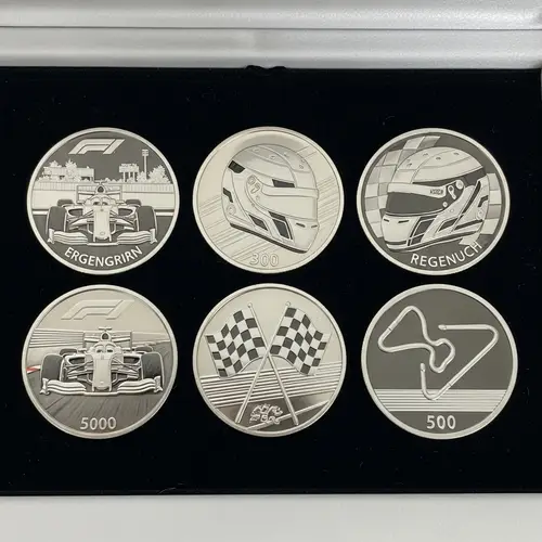 Formula 1 Themed Coins Collection | Racing Car, Helmet, Flag & Circuit