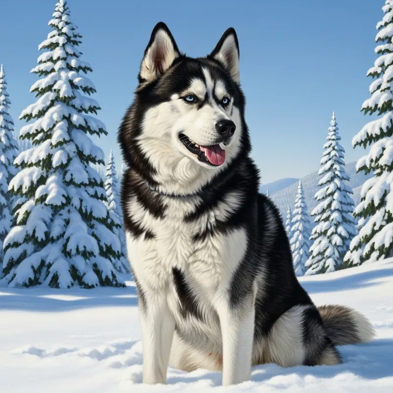 Majestic Siberian Husky in Snowy Landscape