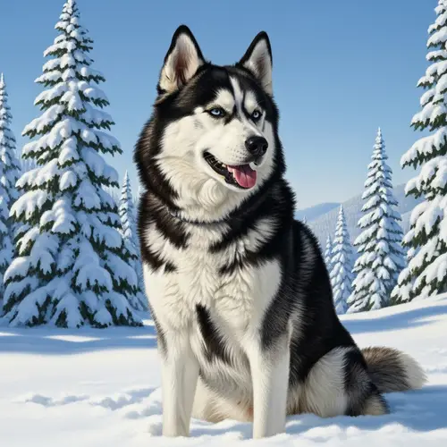 Siberian Husky in Snow-Covered Landscape - Majestic Breed