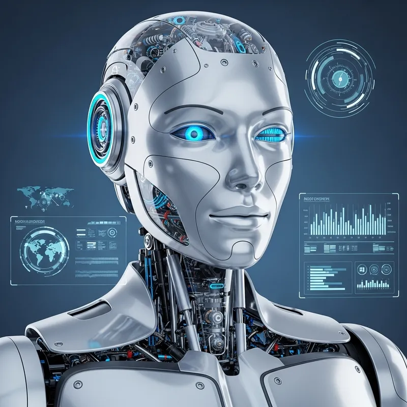 Futuristic AI Robot Winking in Polished Silver Exterior